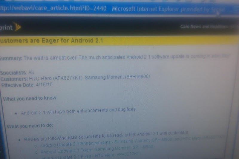 HTC Hero And Samsung Moment Android 2.1 Updates Coming In Early May