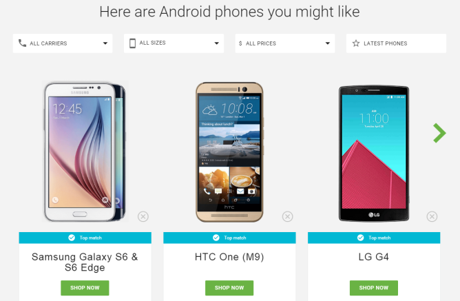 Google Adds Android Phone Suggestion Tool To The Official Android Homepage