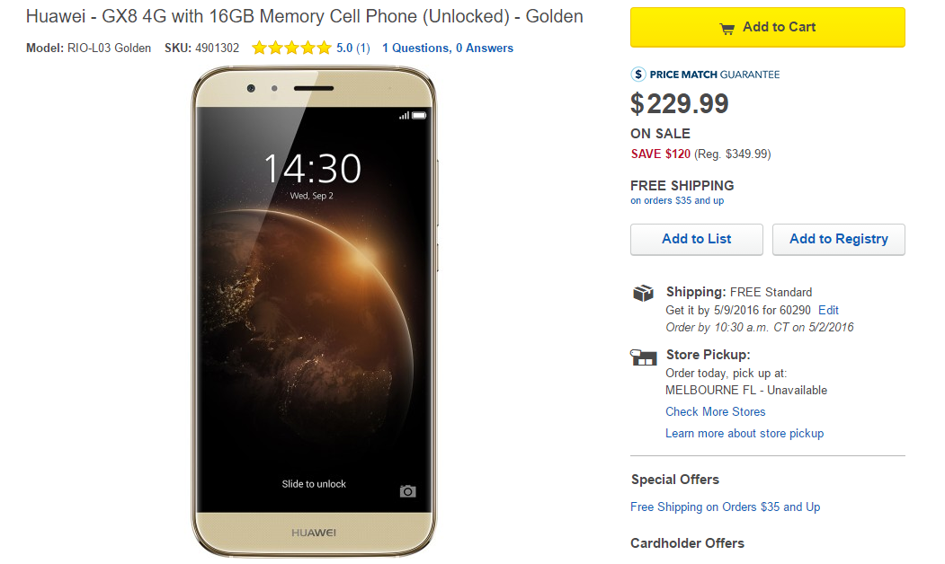 [Deal Alert] Huawei GX8 On Sale For $229.99 ($120 Off) At Best Buy Today