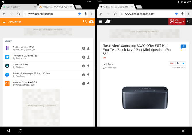 Android N Developer Preview 3 Allows Side By Side Chrome Windows In ...