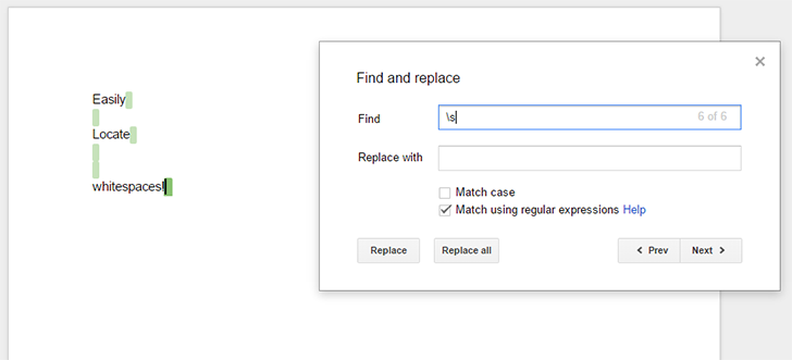Google Docs now supports regular expressions, not on mobile apps yet