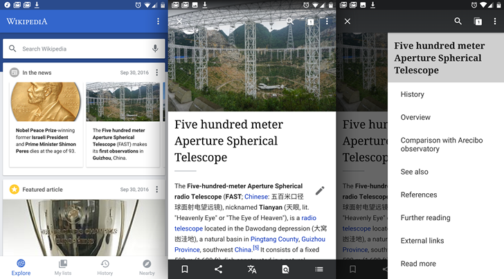 Wikipedia Android app updated with bottom navigation row