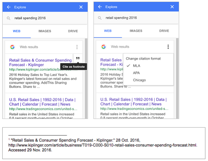 Explore in Google Docs gets new quick source citations