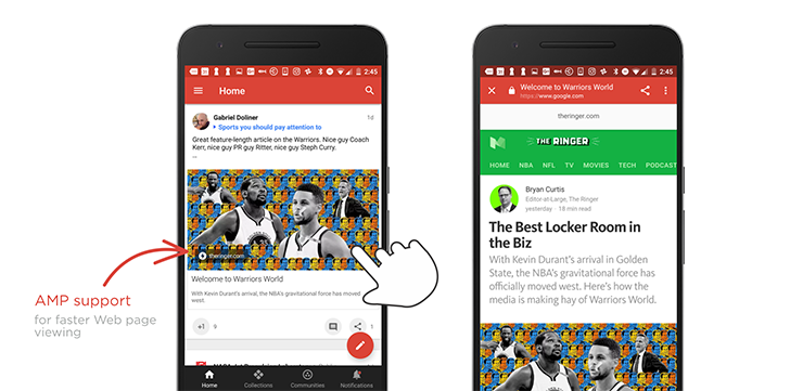 Support for AMP links rolling out in the Google+ Android app