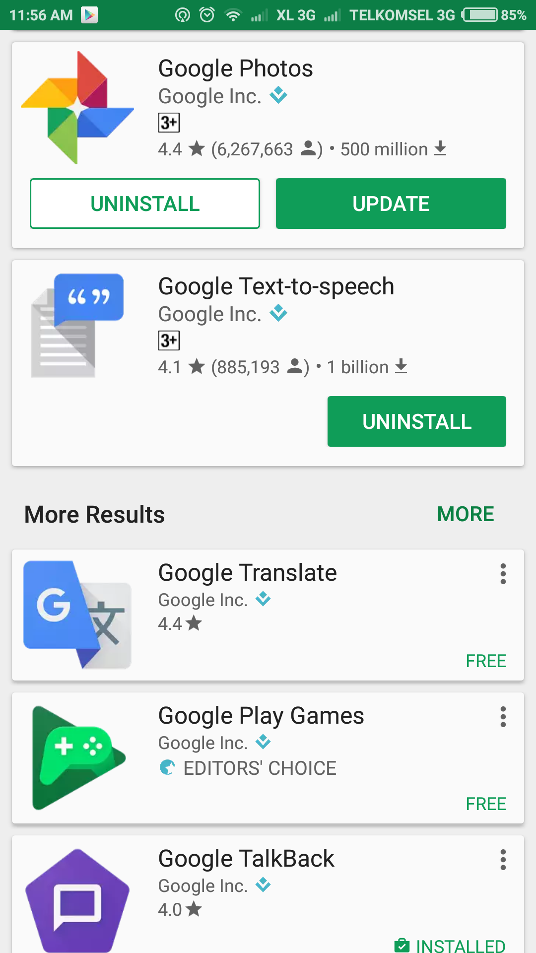 Another Play Store results layout shows up, this time with expanded cards