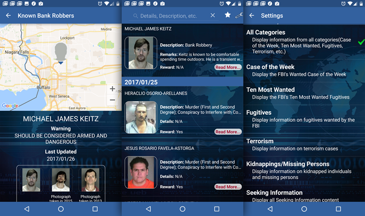 The FBI's official Wanted Android app seeks help finding federal fugitives