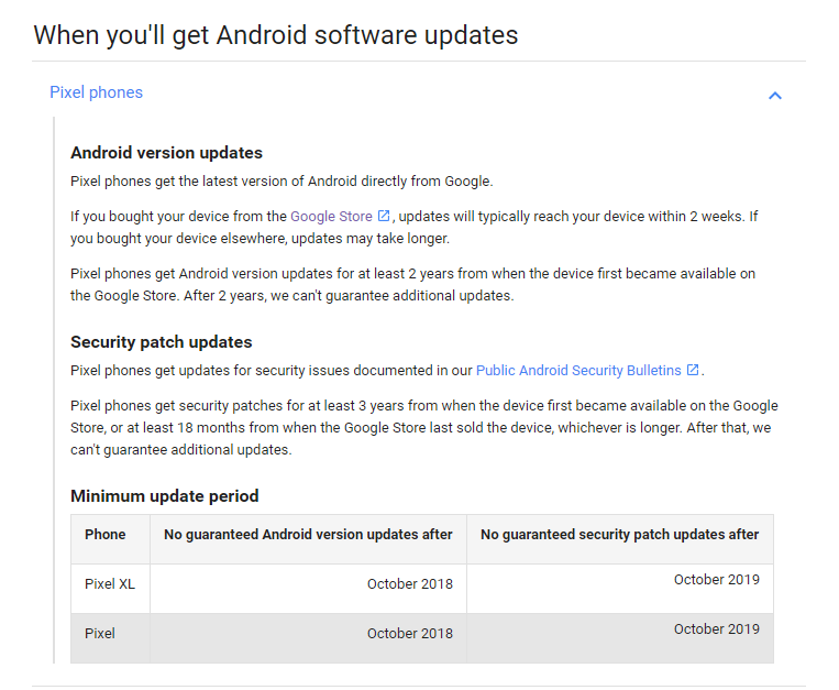 Google adds the Pixels to its end-of-life support page