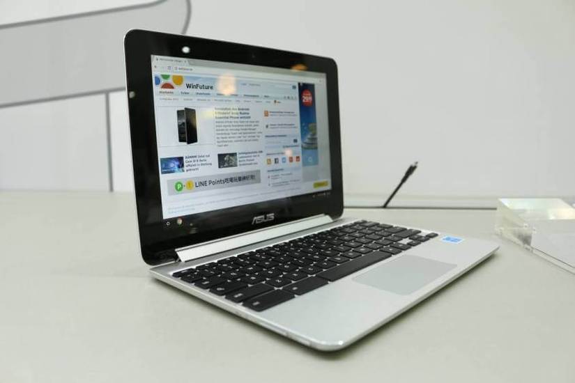 ASUS Chromebook Flip C101 open on a table