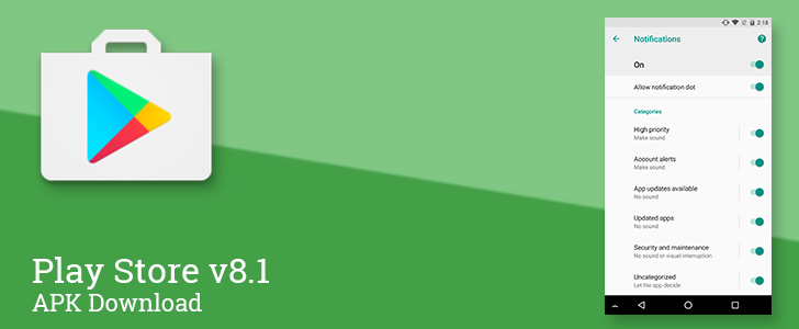 Play Store v8.1 adds notification channels on Android O [APK Download]