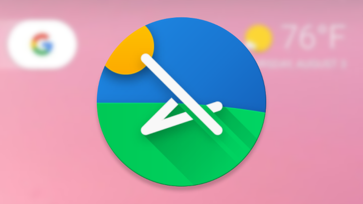 Launcher logo againts a pink background.