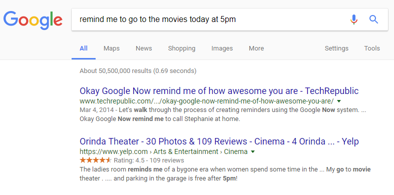 [#JustGoogleThings] Google broke setting reminders in Search yet again