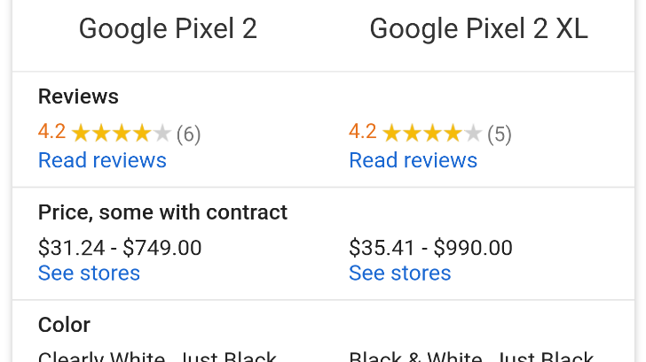 Google Search can now compare specifications between devices and ...