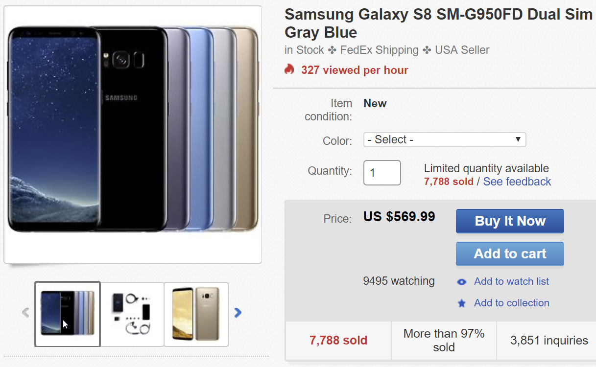 Deal Alert] Dual-SIM Samsung Galaxy S8 G950FD for $569.99 and S8 
