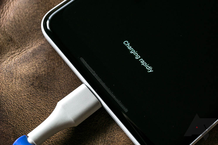 Android phone charging with words 
