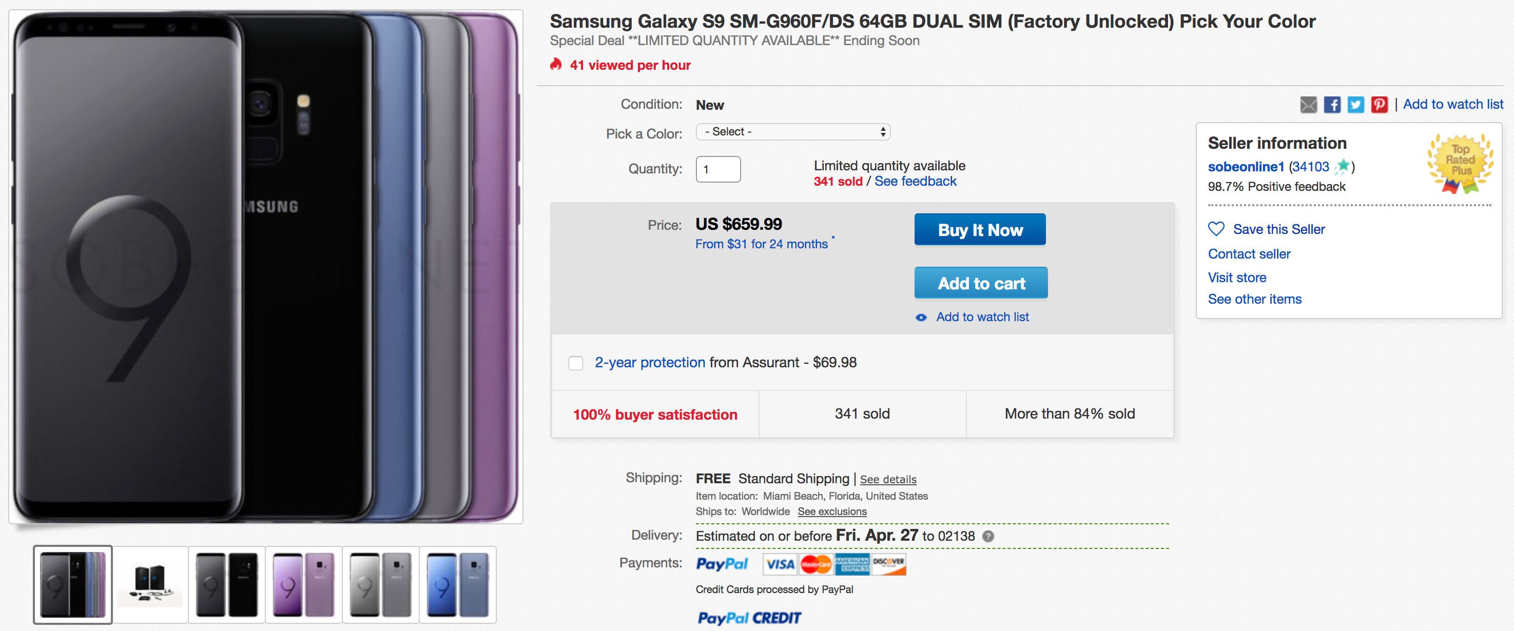 Deal Alert] Dual-SIM Samsung Galaxy S9 $659.99 (SM-G960F/DS) on eBay