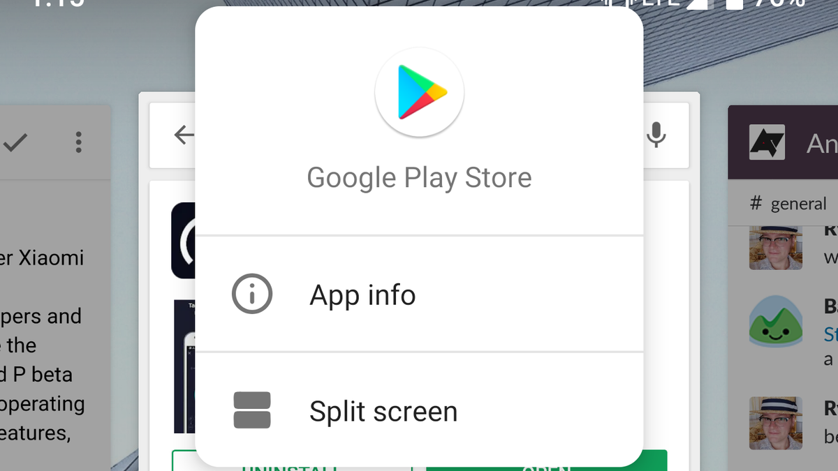 Android P DP2 has a redesigned interface for triggering split screen apps