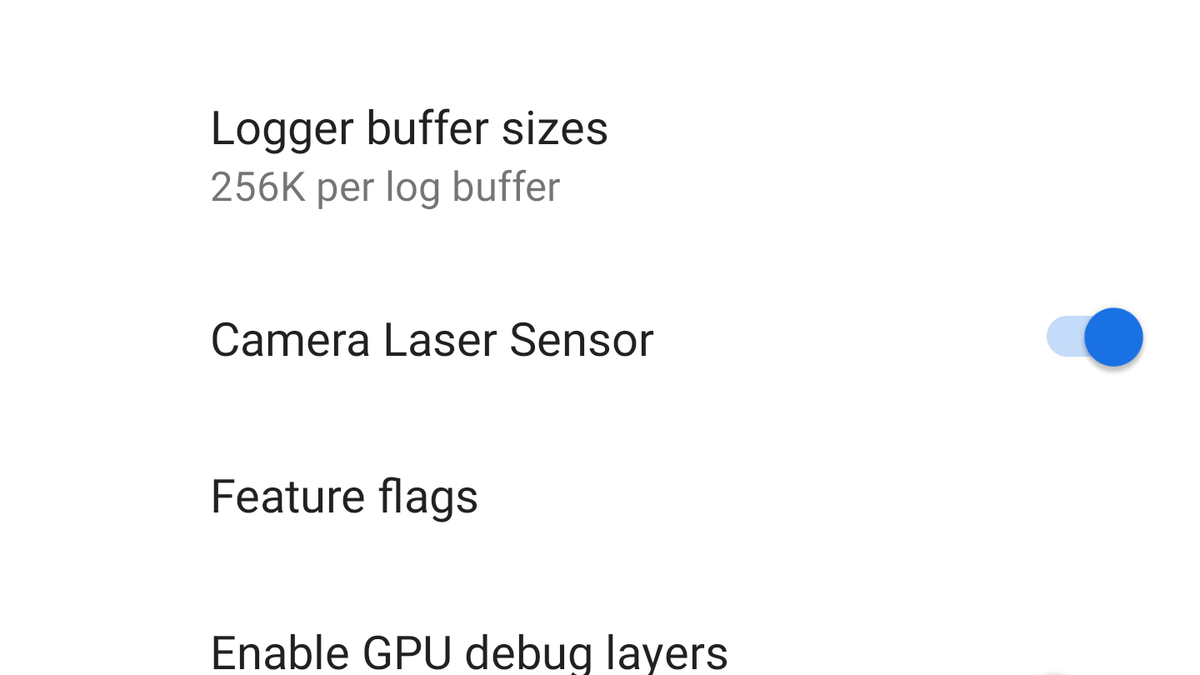 Android P has a camera laser sensor toggle in developer options