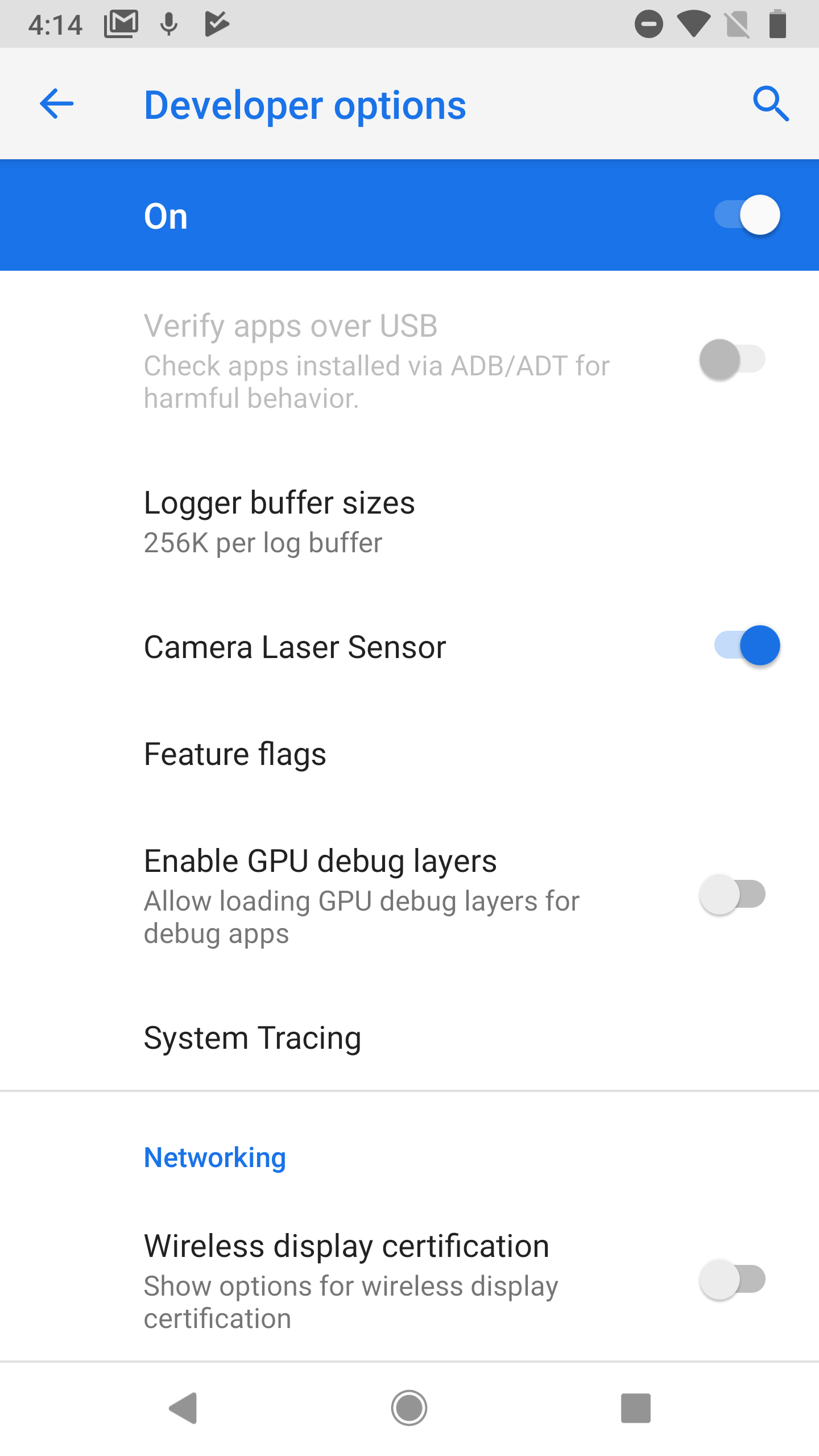 Android P has a camera laser sensor toggle in developer options