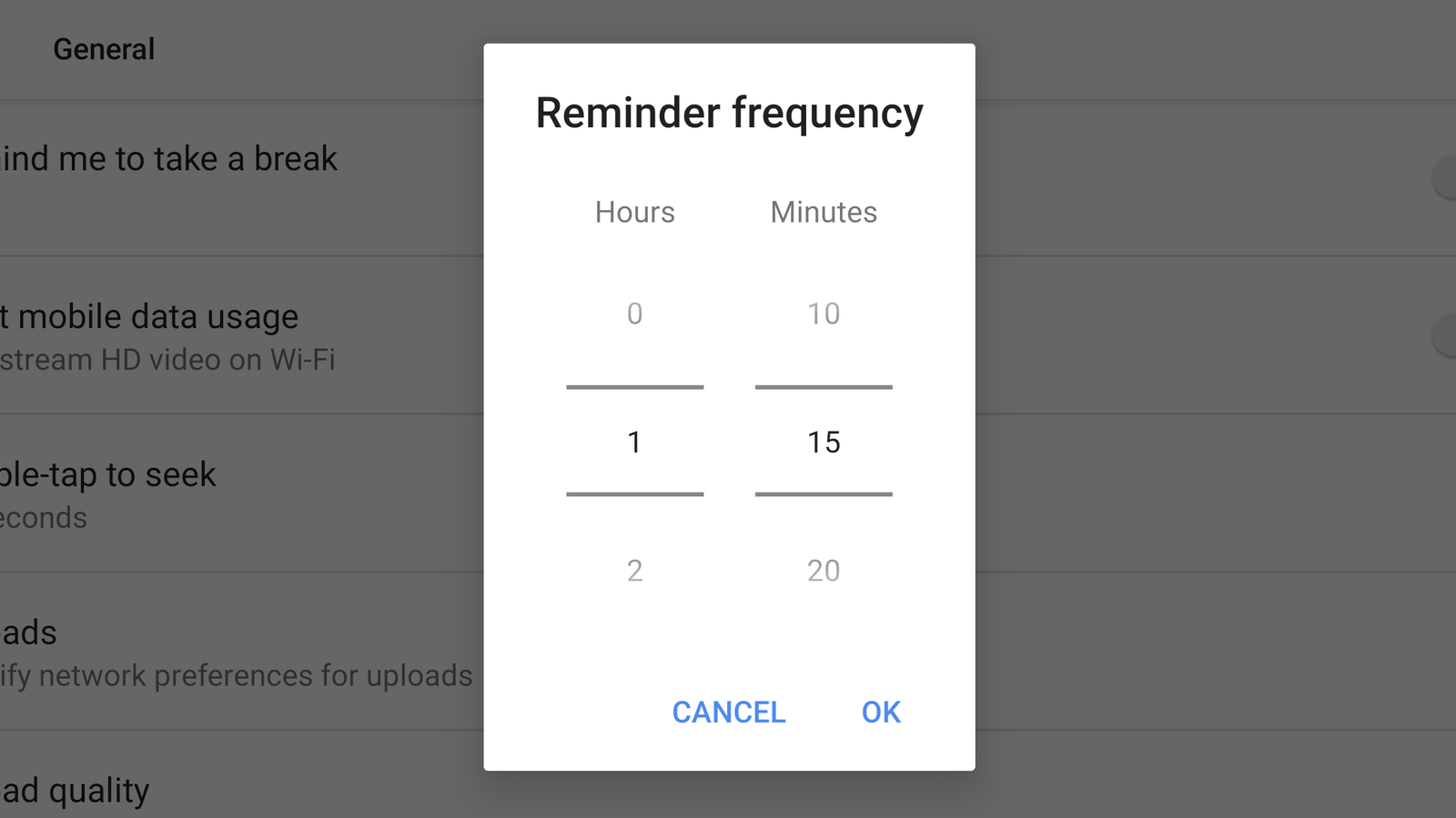 YouTube break reminders get more granular frequency selector
