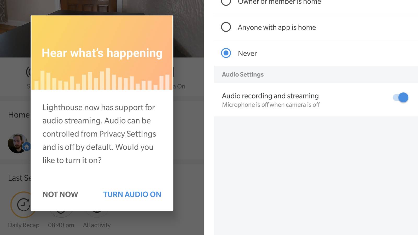 Lighthouse AI security camera adds audio recording