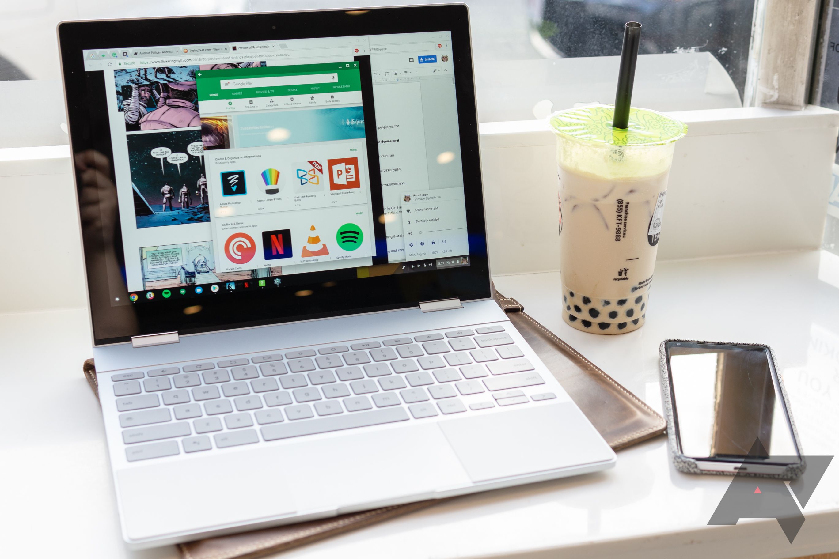 Google Pixelbook open showing Play Store