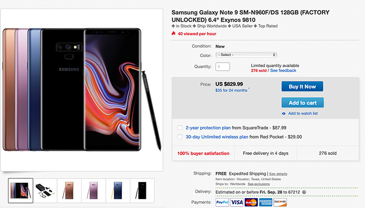 [Deal Alert] Samsung Galaxy Note9 dual-SIM (Exynos) listed for $830 on ...