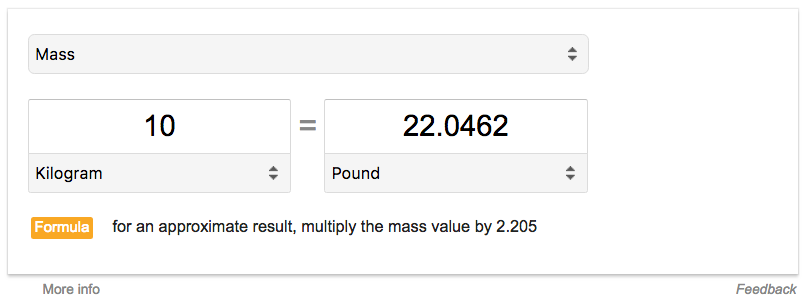 Google Search explains the formula for all its unit conversions