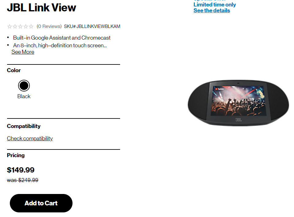 JBL Link View smart display is just $150 at Verizon ($100 off)