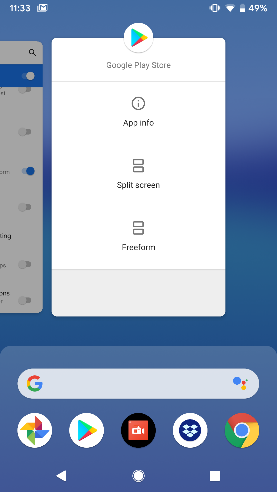 Freeform windows can be enabled in Android Q without hacks