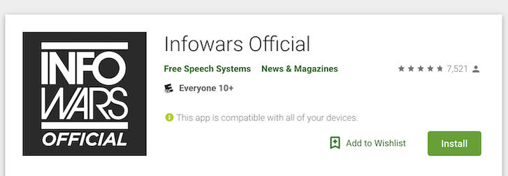 Why is Alex Jones's Infowars App still on the Google Play Store?