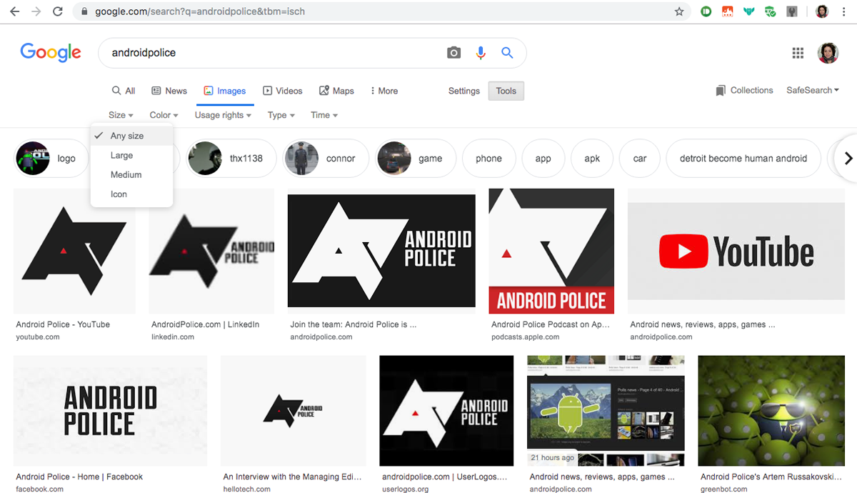 How to get back 'exact size' and 'larger than' search filters on Google ...