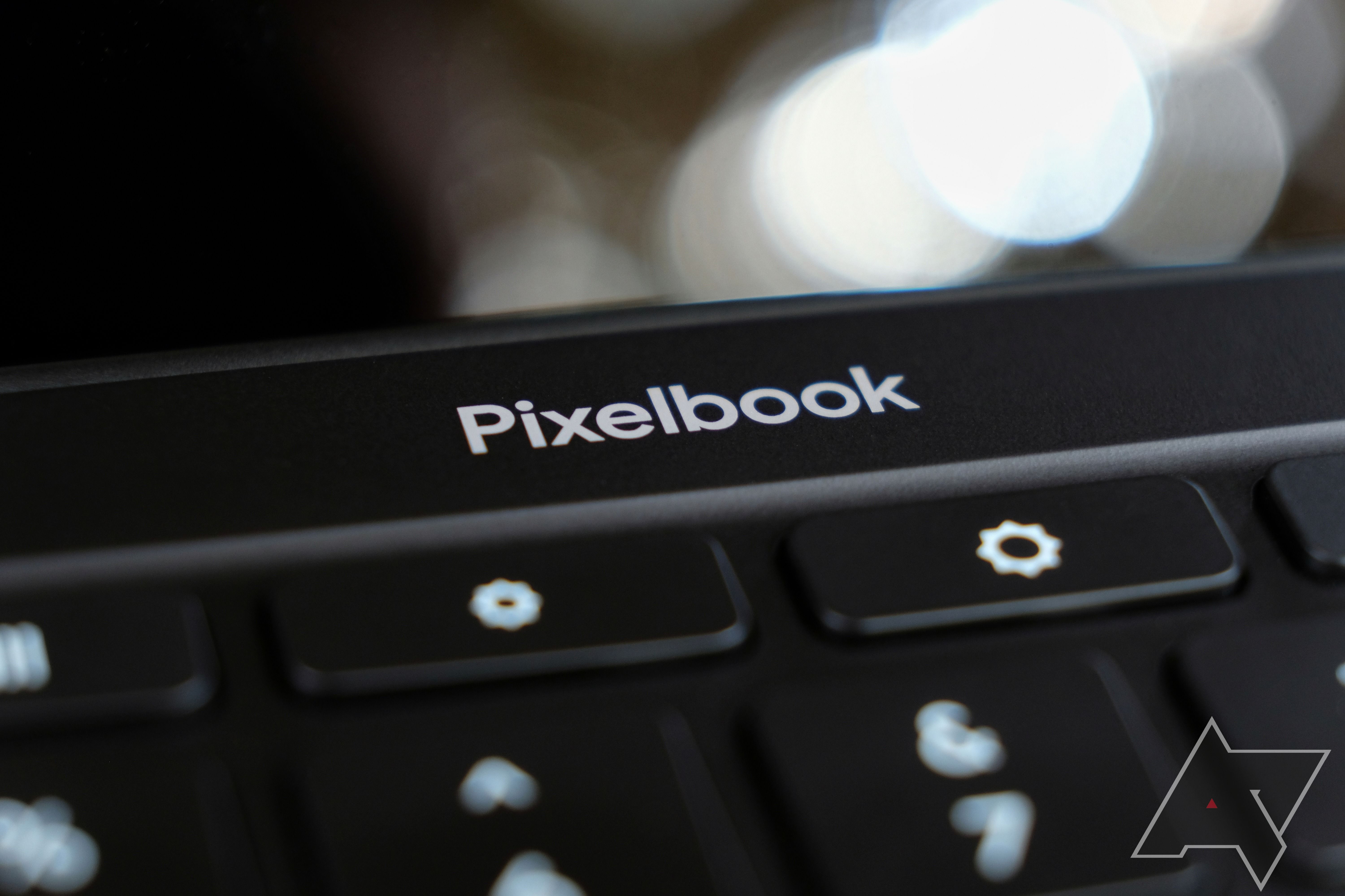Close-up of Pixelbook logo on Google Pixelbook Go