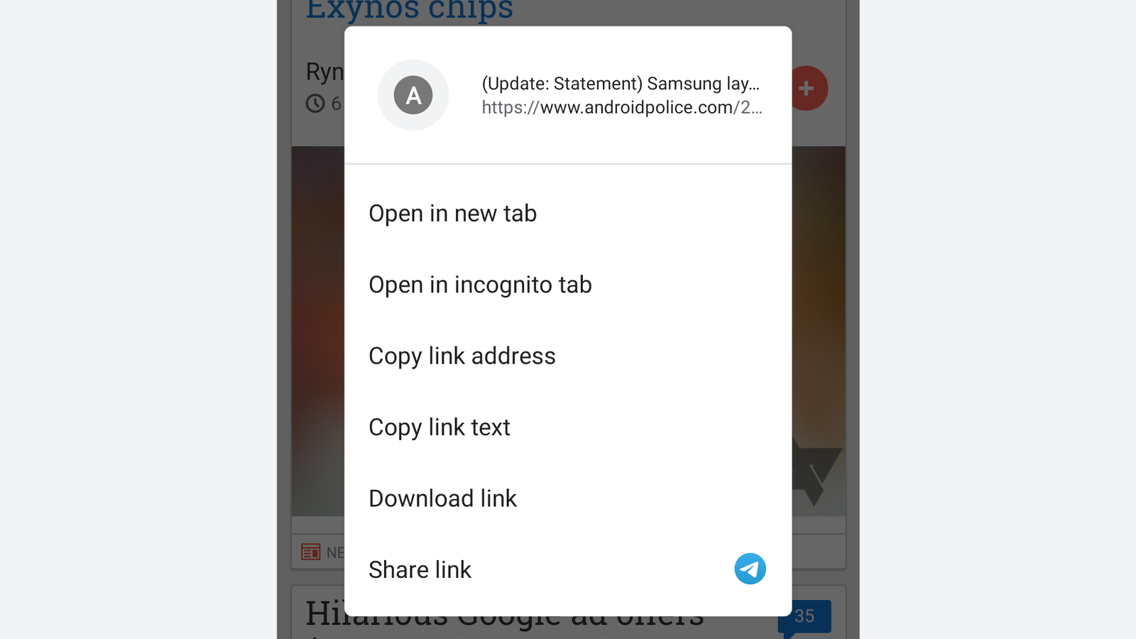 Google Chrome 78 has a redesigned long-press context menu