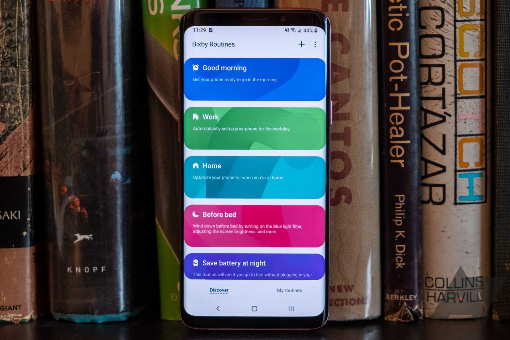 Bixby routines on Galaxy S9 bookshelf