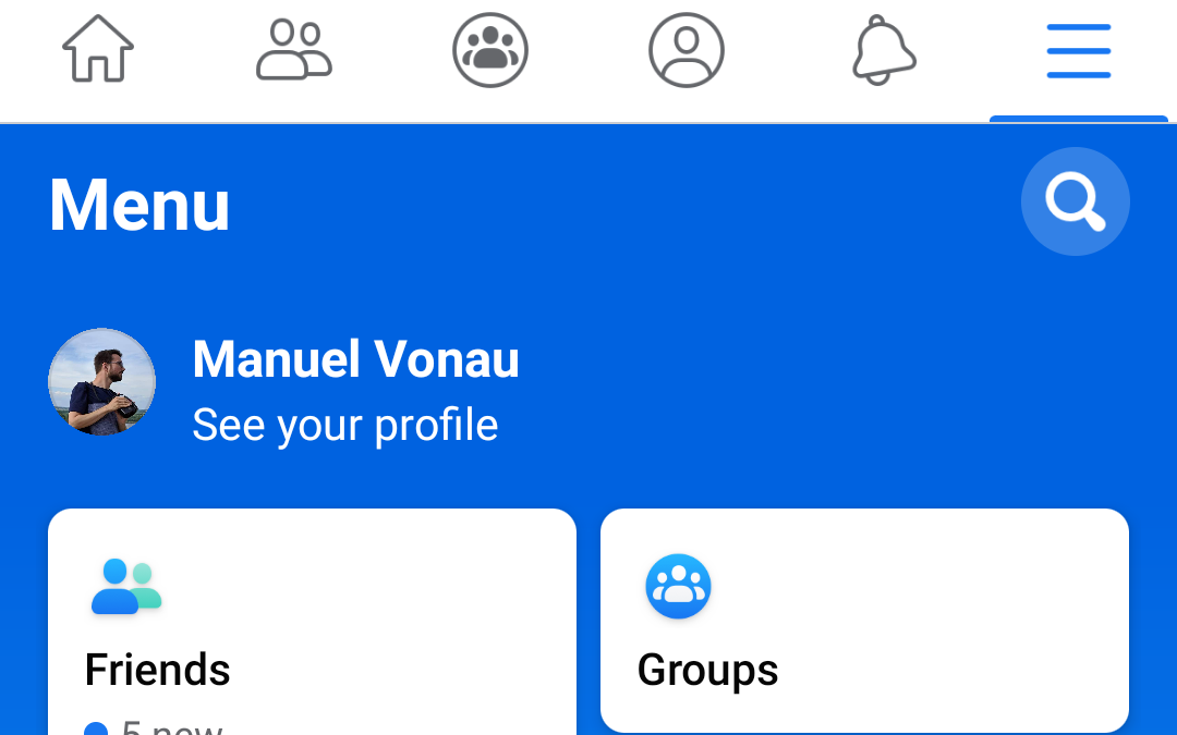 The Facebook app has a new, very blue menu