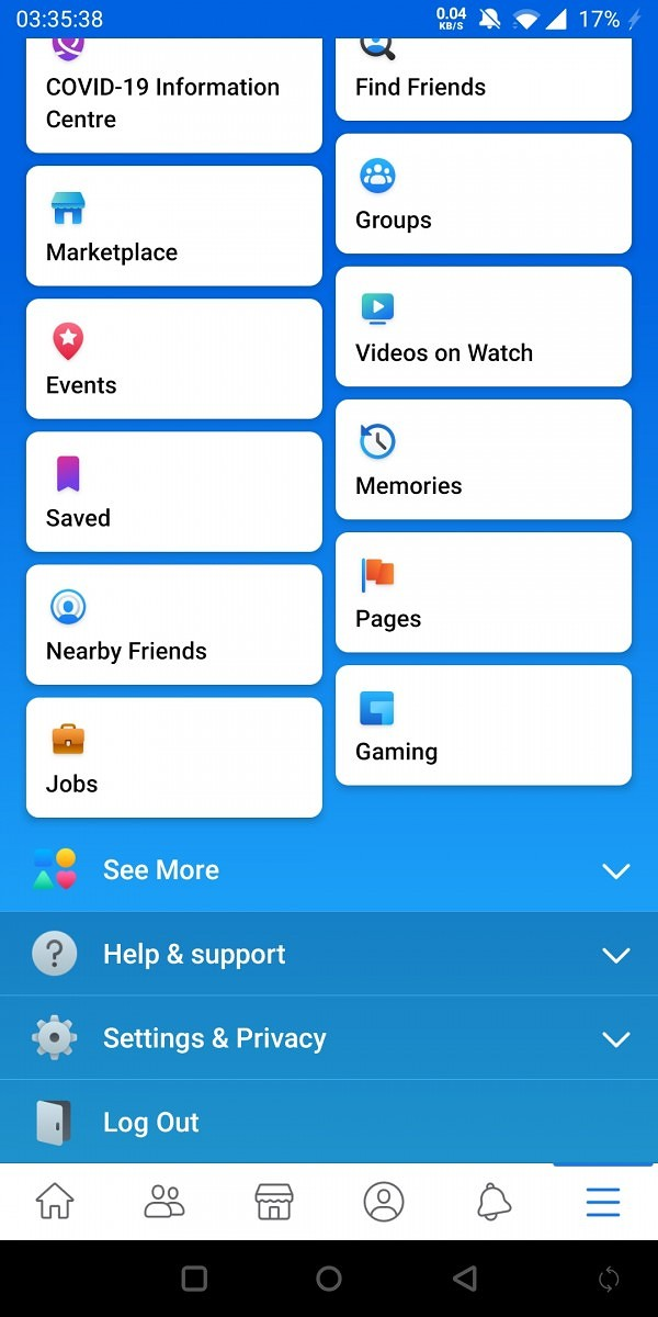 The Facebook app switches to a bottom bar for some