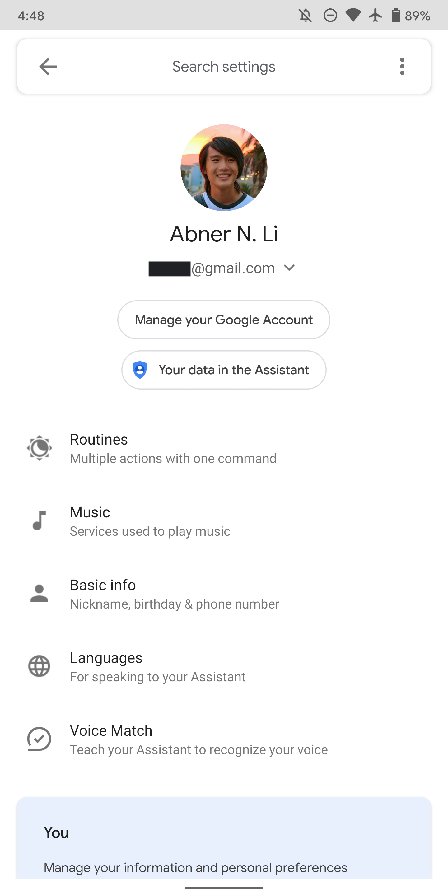 Google Assistant tests tab-less settings interface with search bar