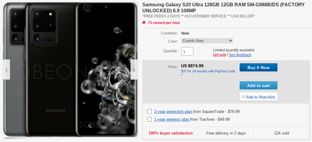 Snag a dual-SIM Samsung Galaxy S20 Ultra for just $875 on eBay