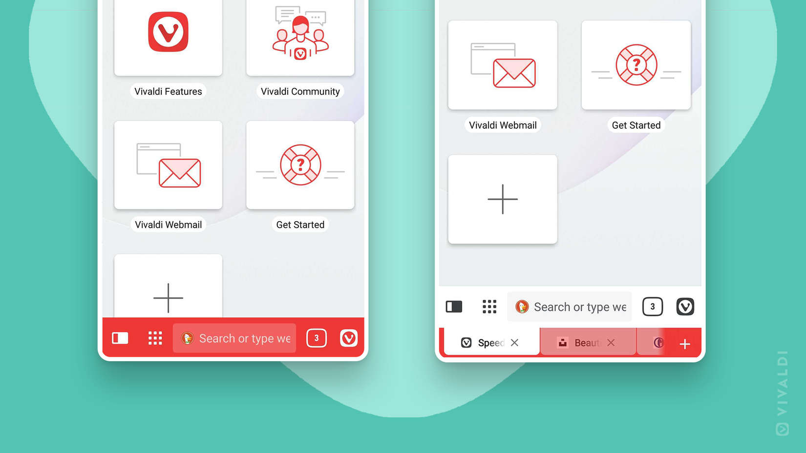 A list of Vivaldi features and the bottom bar overview graphic laying on top of a green background