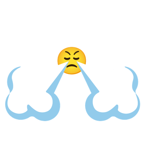 A small emoji with steam coming out made in Emoji Kitchen