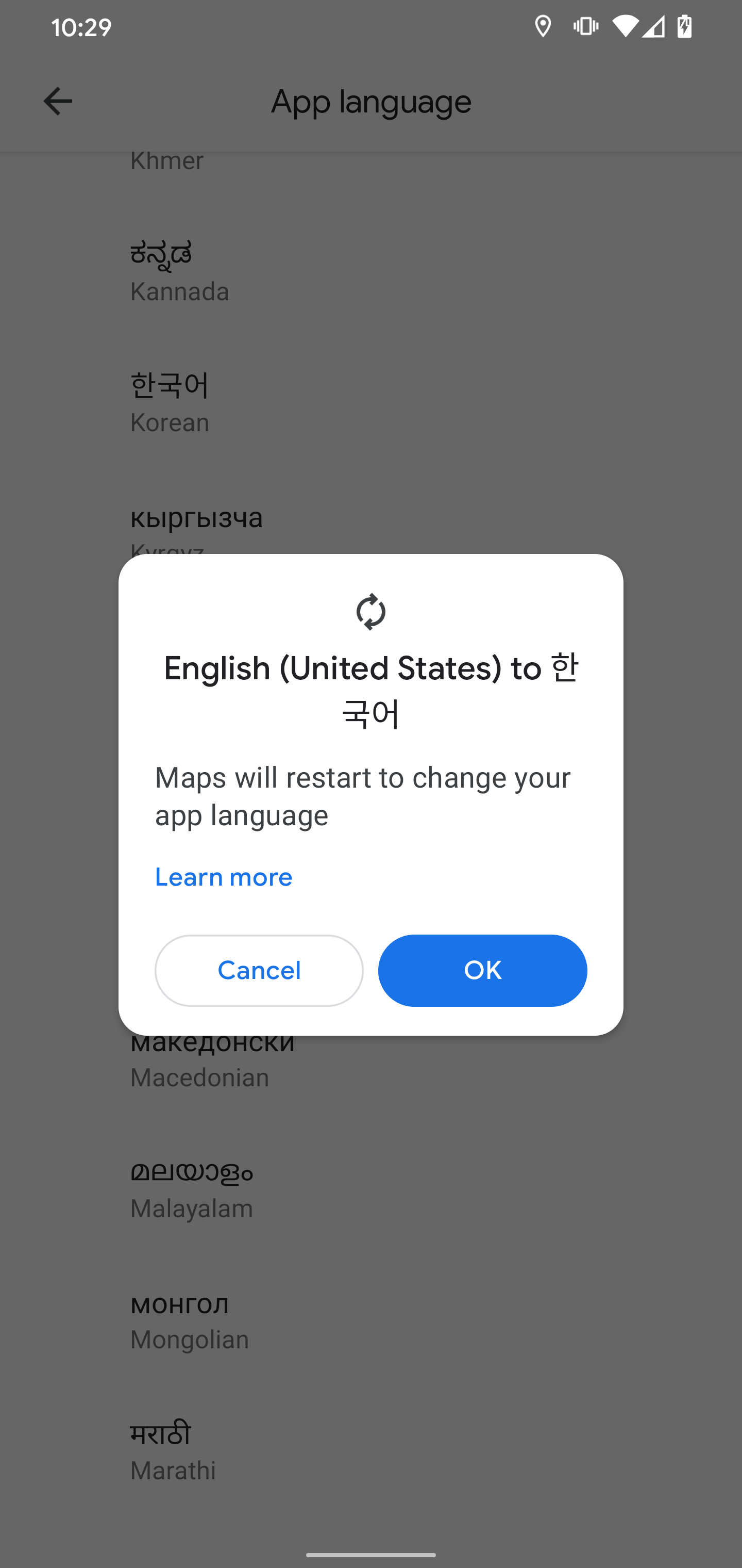 Google Maps now allows a different in-app language to be set