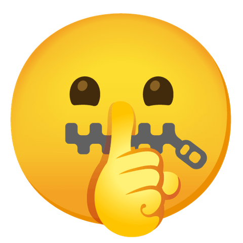 The finger on lip emoji with a zip on the mouth made in Emoji Kitchen