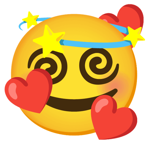 An emoji with heart and stars on the head made in Emoji Kitchen