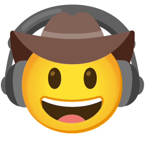 A cowboy emoji listening to music made in Emoji Kitchen
