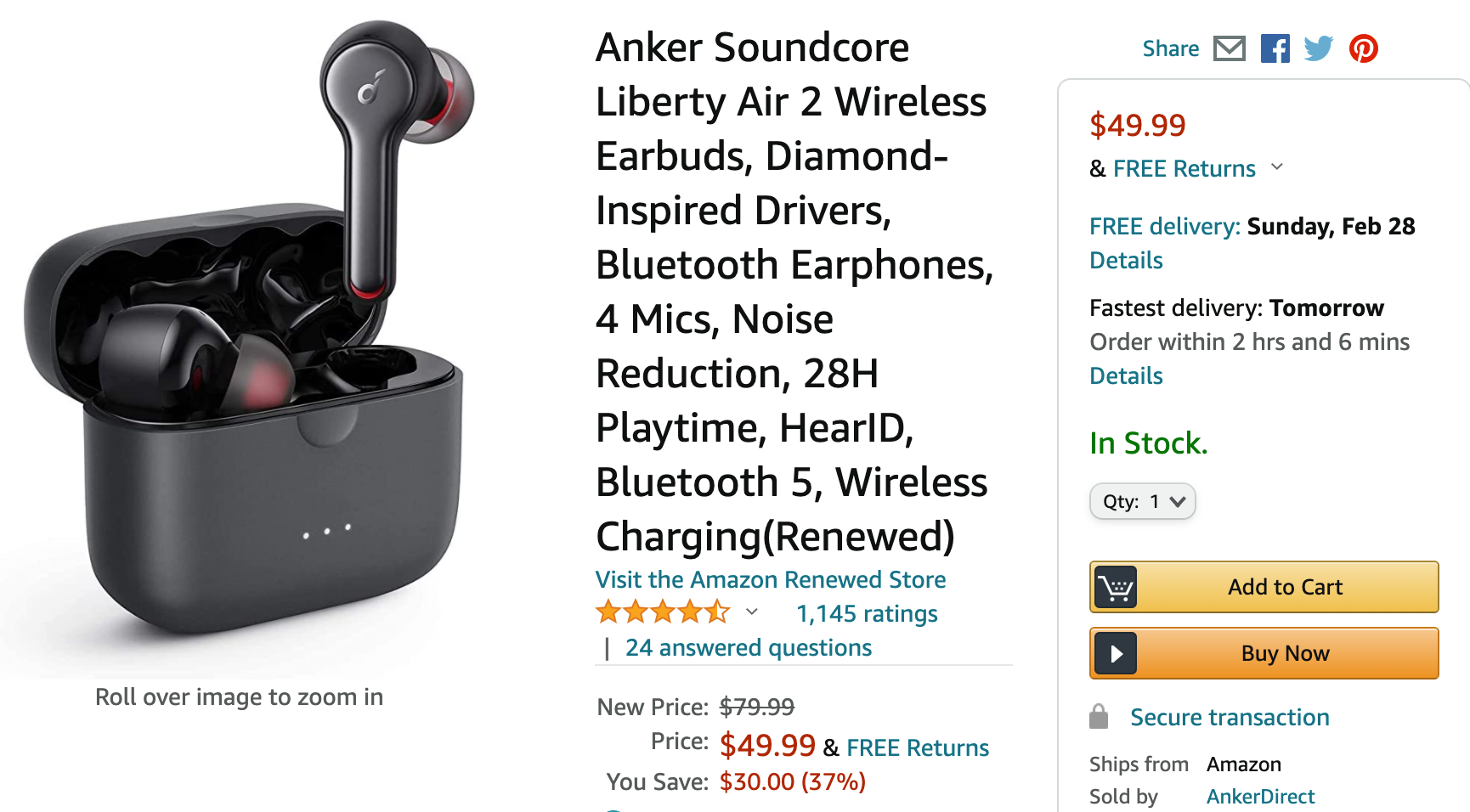 Anker Soundcore Liberty 4 NC Wireless Noise Cancelling Earbuds, Shop  Today. Get it Tomorrow!