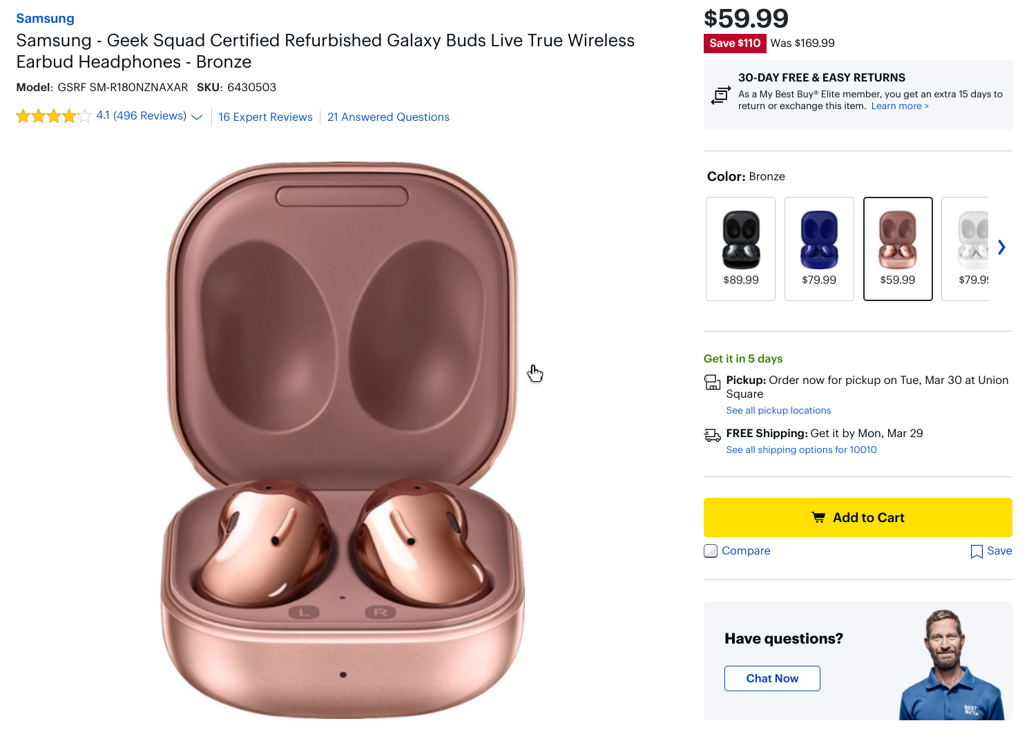 Get a pair of refurbished Galaxy Buds Live for just $60 ($110 off