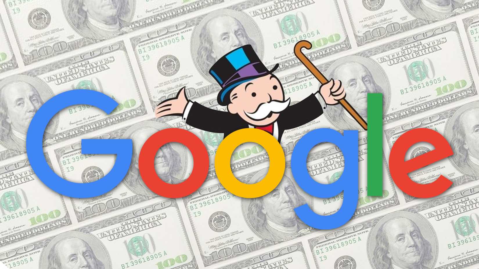 A picture of Mr. Monopoly next to Google's logo