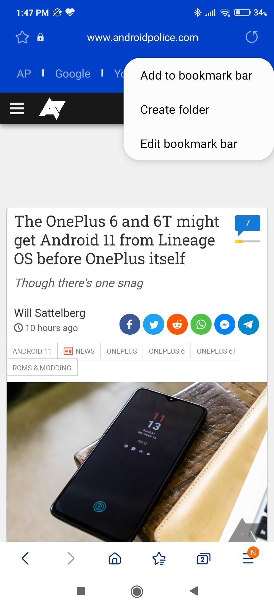 Here's how to add a bookmark bar to the Samsung Internet browser