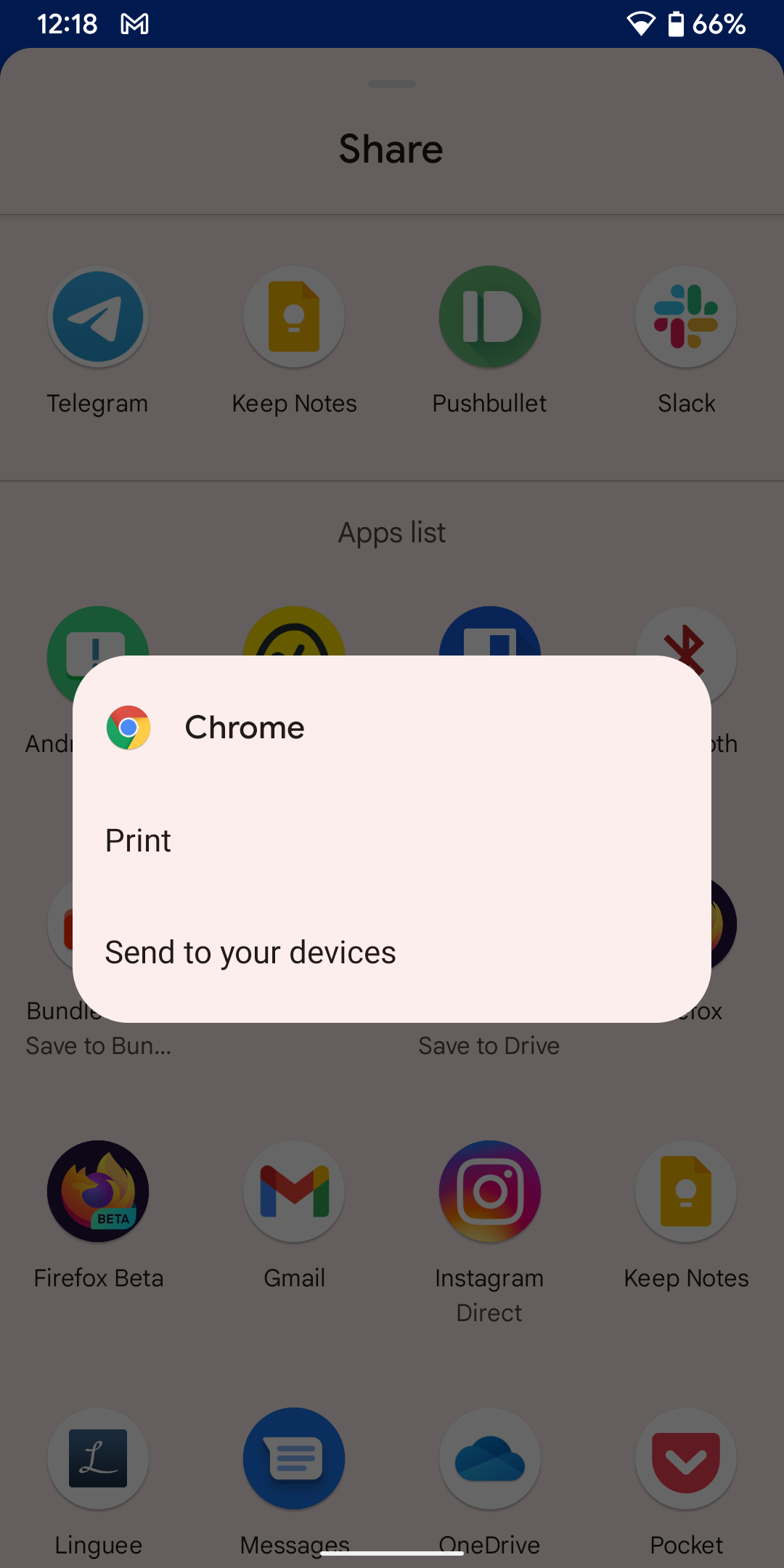 Samsung phone share menu print option in Chrome and Gmail