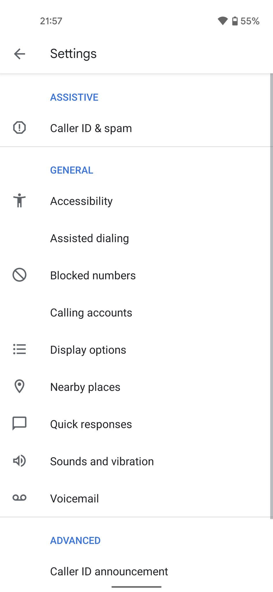The Google Phone app is getting a streamlined settings menu